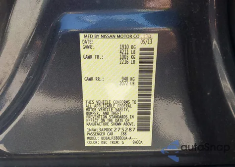 2013 Nissan Altima 2.5 из США, поврежденный, VIN 1N4AL3AP0DC275287